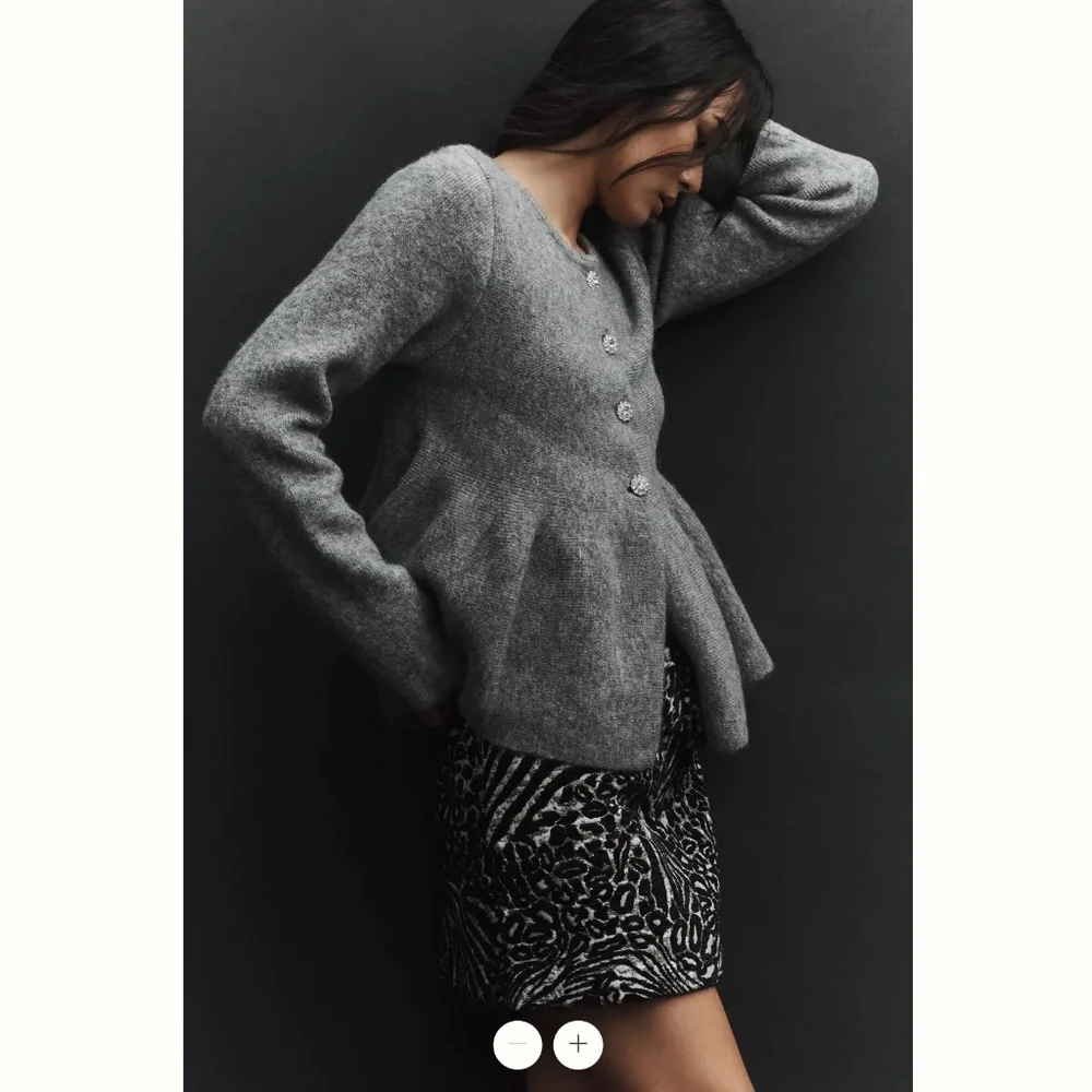 Anthropologie Maeve Flower-Button Peplum Cardigan Sweater